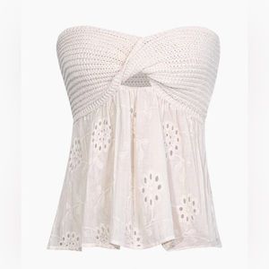 Knot Front Knit Embroidered Tube Top